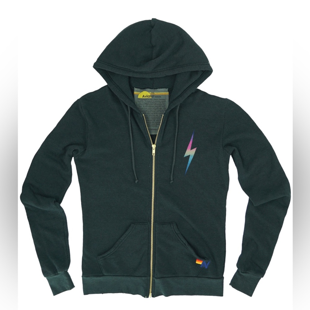 AVIATOR NATION BOLT ZIP HOODIE CHARCOAL // RAINBOW PINK